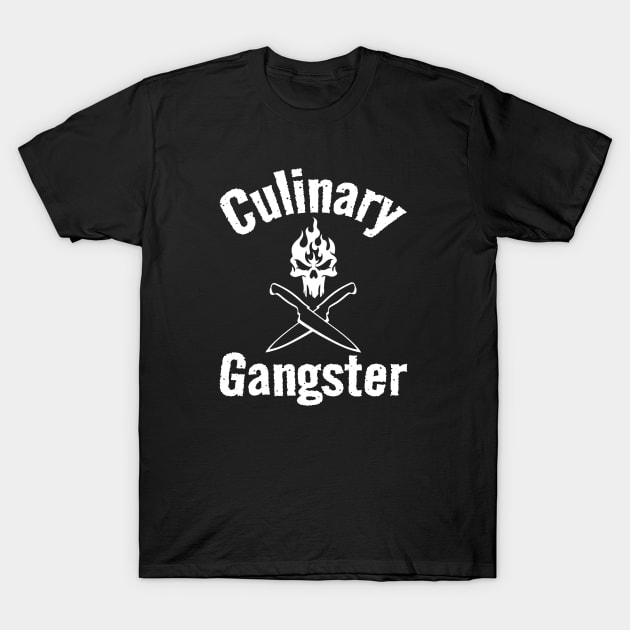 Culinary Gangster - Chef Knives & Flaming Skull T-Shirt by Duds4Fun